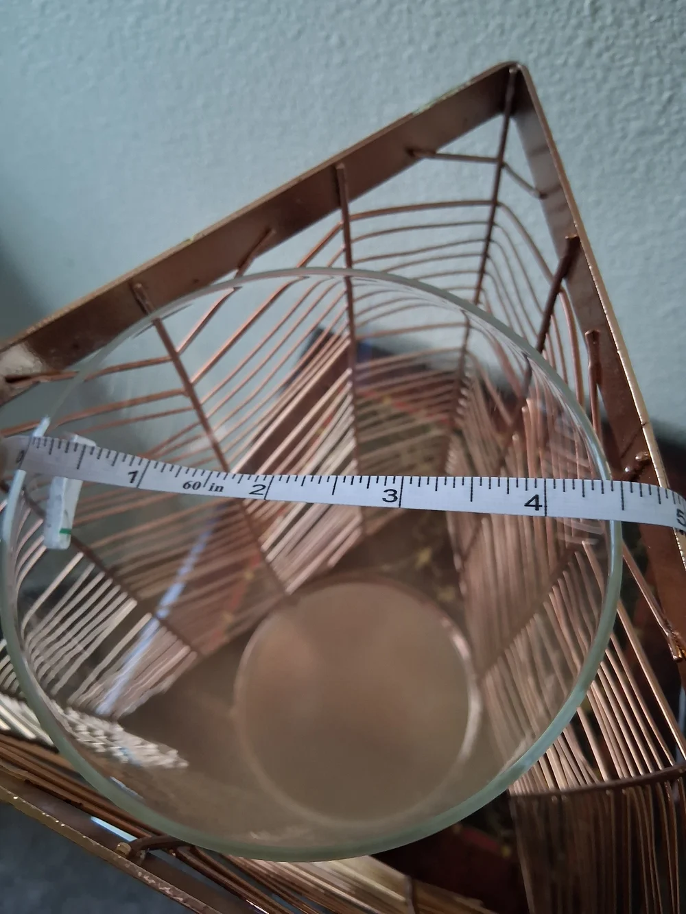 Copper Chevron Wire Hurricane Candle Holder with Glass Cylinder Pillar Holder Lg